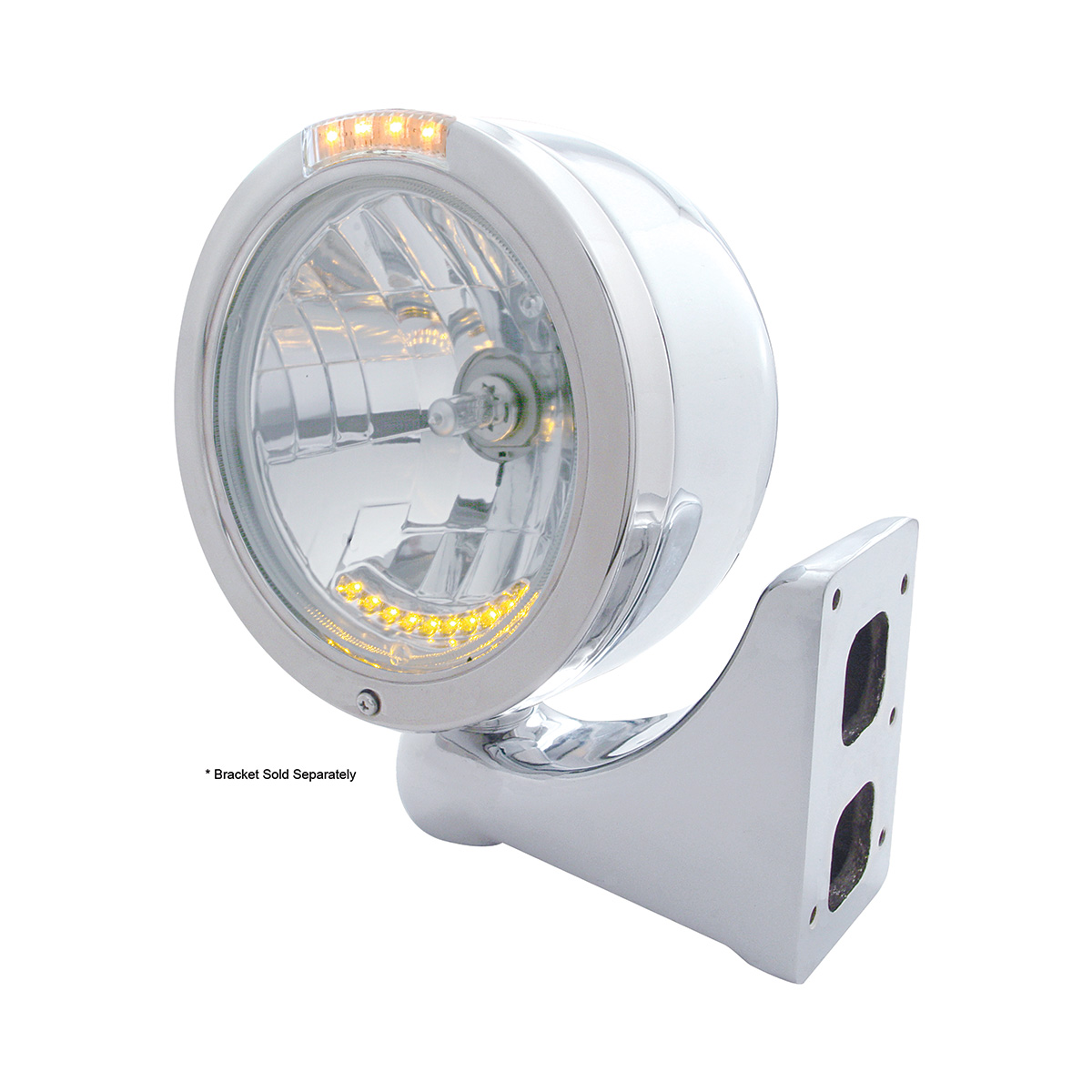 Stainless Steel Bullet Half Moon Headlight H4 With 10 Amber LED & Signal - Clear Lens - Thumbnail 4