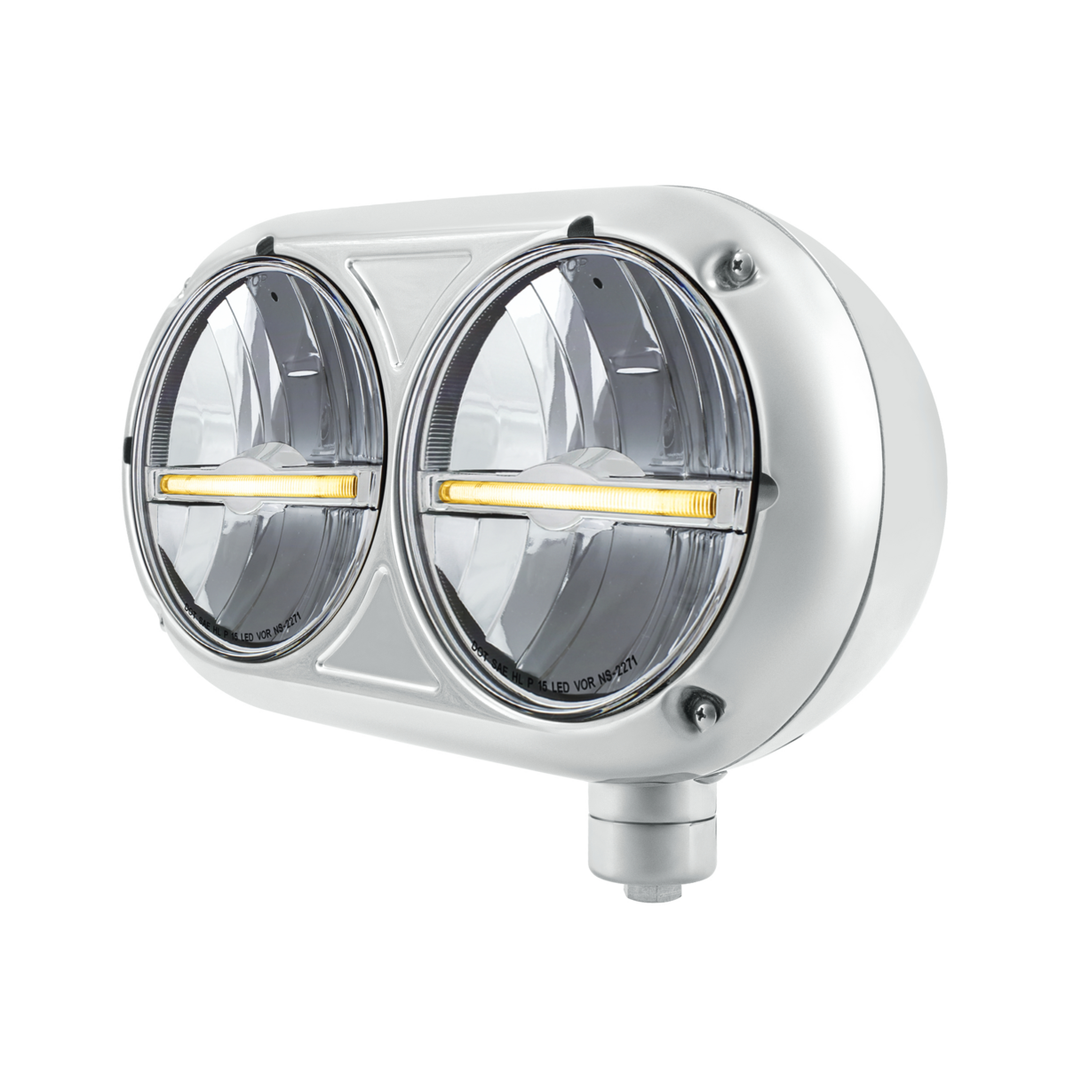 Headlight Assembly With 304 SS Housing & LED Headlights W/Amber LED Position Light For Peterbilt 359 - Passenger - Thumbnail 2