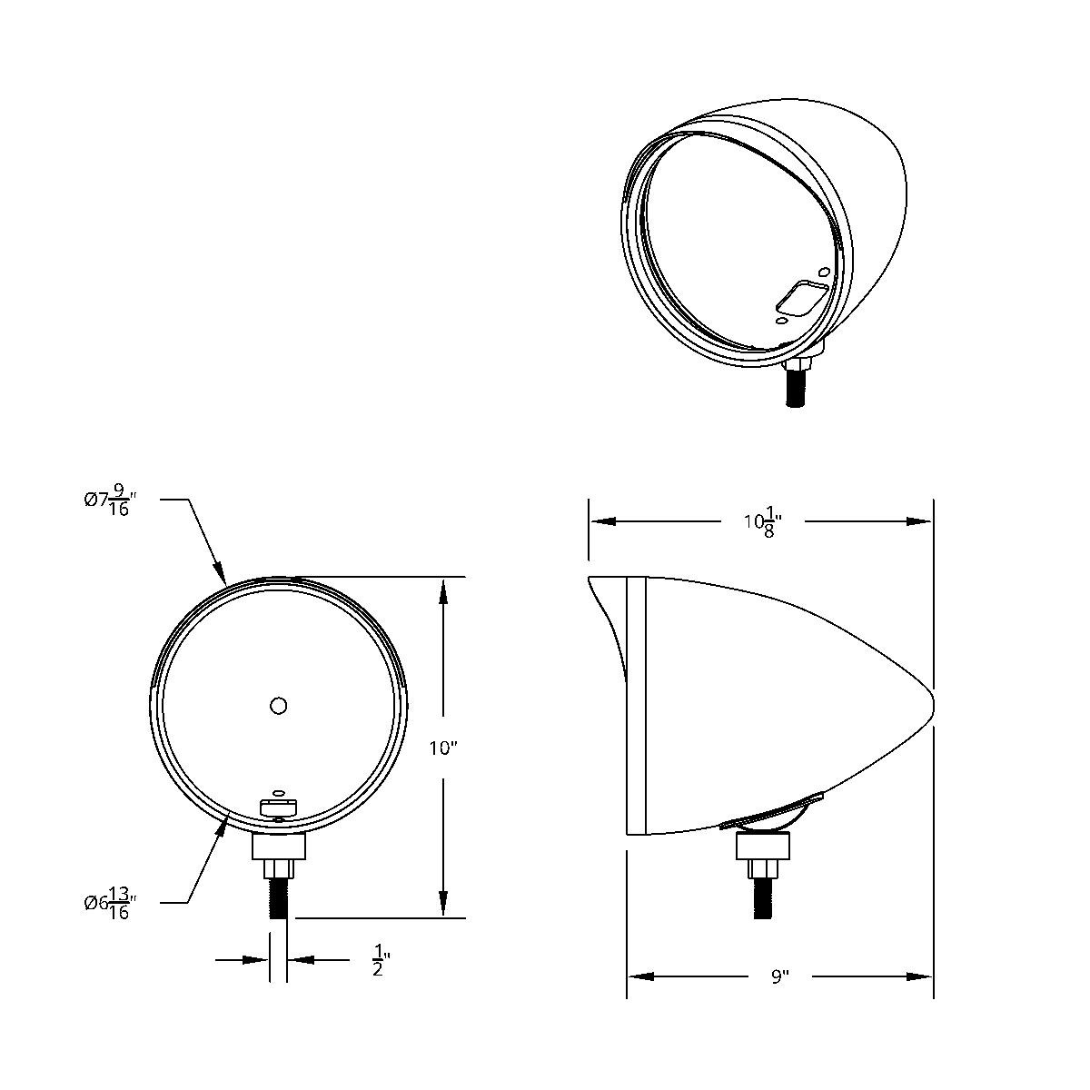 Chrome "CHOPPER" Headlight Housing With Smooth Visor - Thumbnail 3