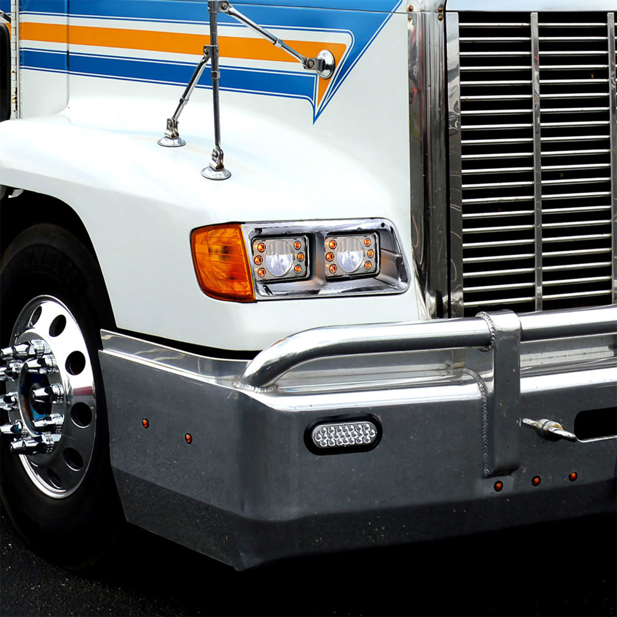 1PC Headlight Bezel With Turn Signal For 1989-2009 Freightliner FLD - Passenger - Thumbnail 4