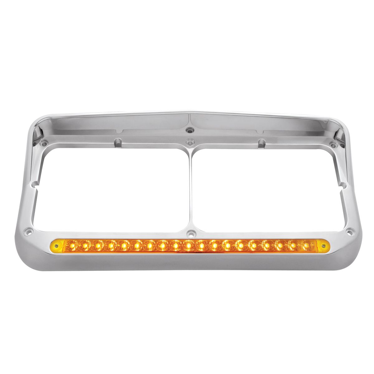 Chrome Rectangular Dual Headlight Bezel With Visor & 19 LED Light Bar - Amber LED/Amber Lens
