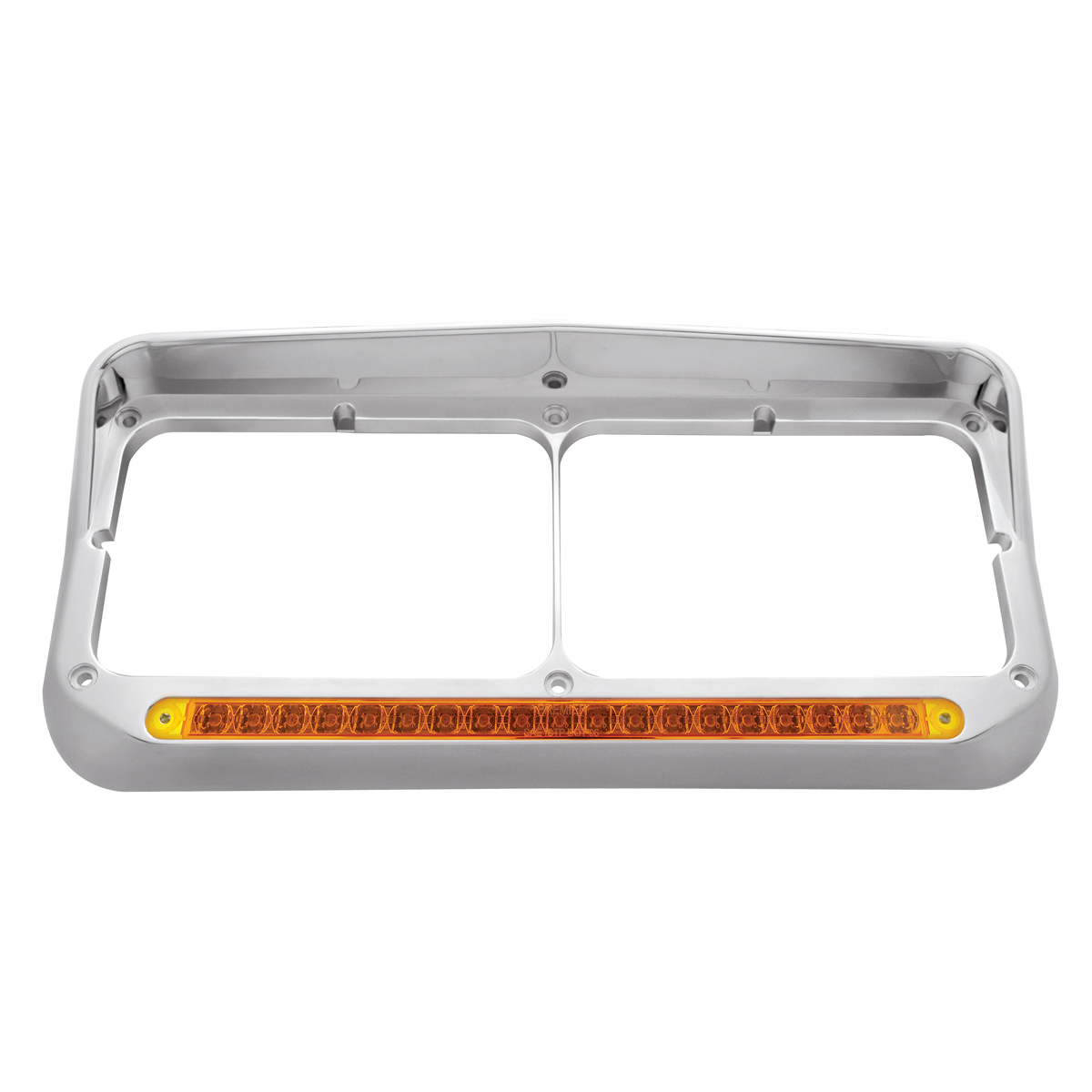 Chrome Rectangular Dual Headlight Bezel With Visor & 19 LED Light Bar - Amber LED/Amber Lens - Thumbnail 2