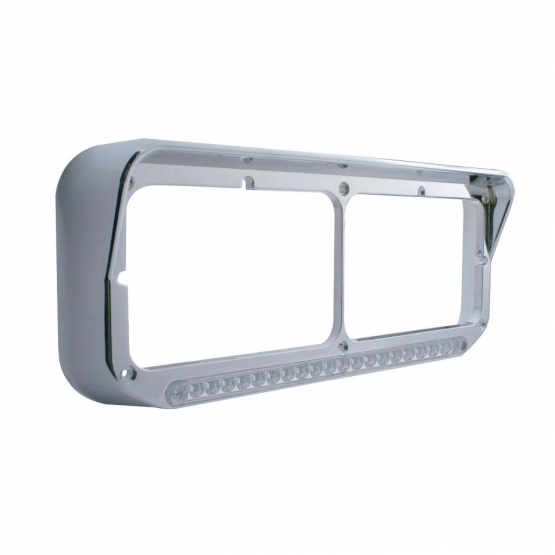 Chrome Rectangular Dual Headlight Bezel With Visor & 19 LED Light Bar - Amber LED/Clear Lens - Thumbnail 2