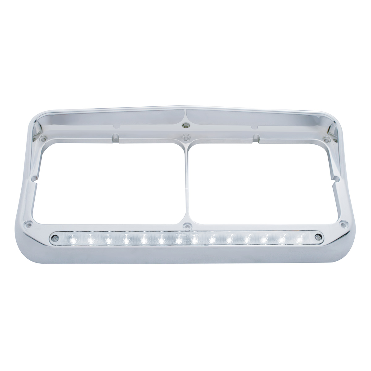14 LED Chrome Rectangular Dual Headlight Bezel With Visor - White LED/Clear Lens - Thumbnail 2