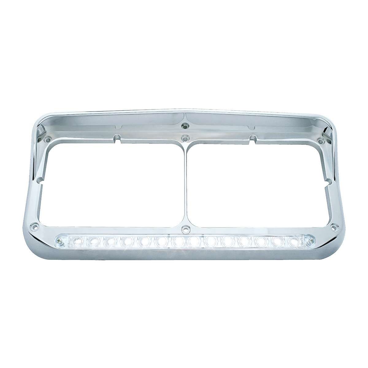 14 LED Chrome Rectangular Dual Headlight Bezel With Visor - White LED/Clear Lens - Thumbnail 6