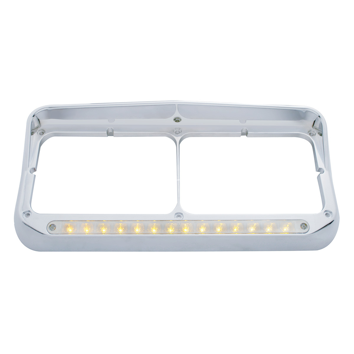 14 LED Chrome Rectangular Dual Headlight Bezel With Visor - Amber LED/Chrome Lens - Thumbnail 6