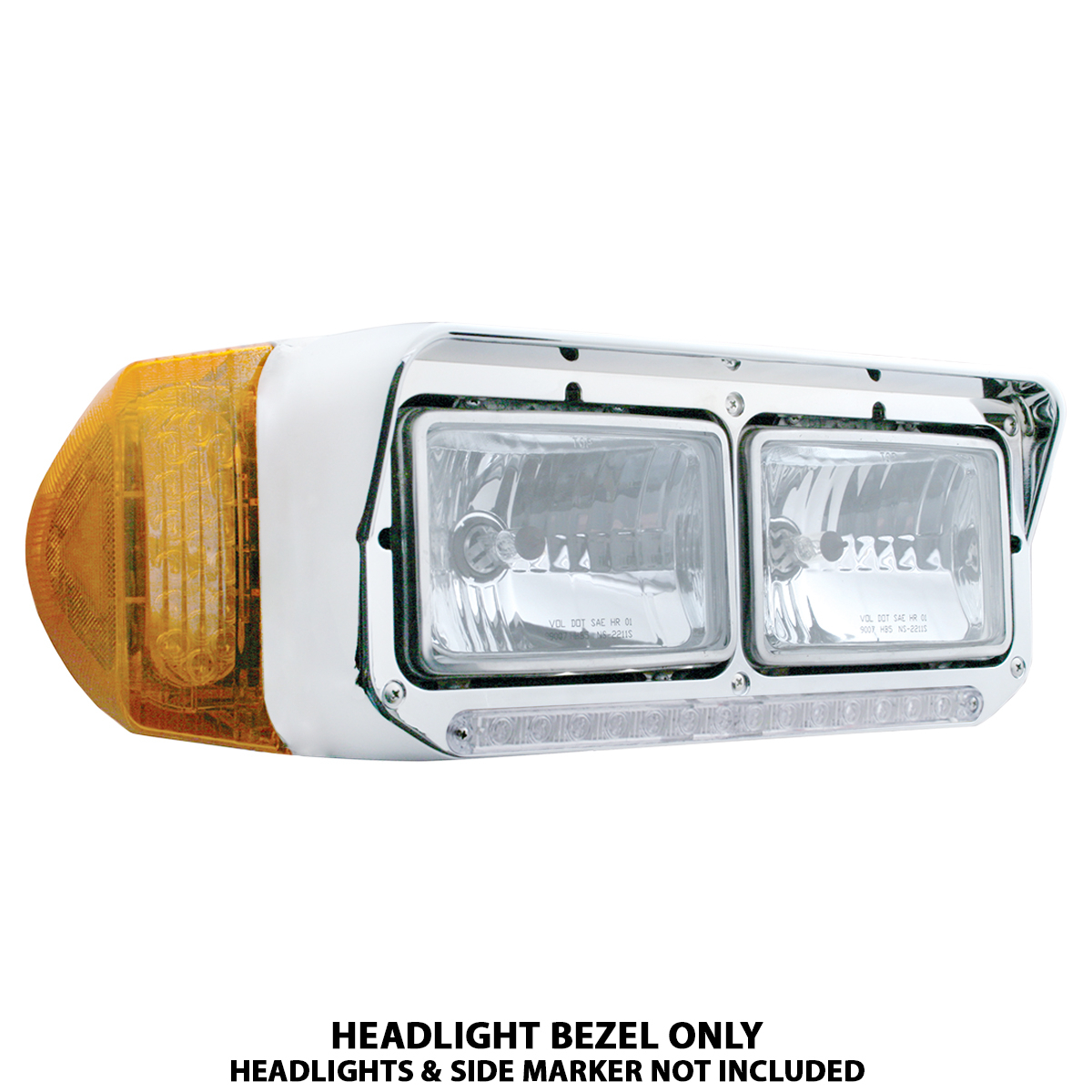 14 LED Chrome Rectangular Dual Headlight Bezel With Visor - Amber LED/Clear Lens - Thumbnail 7