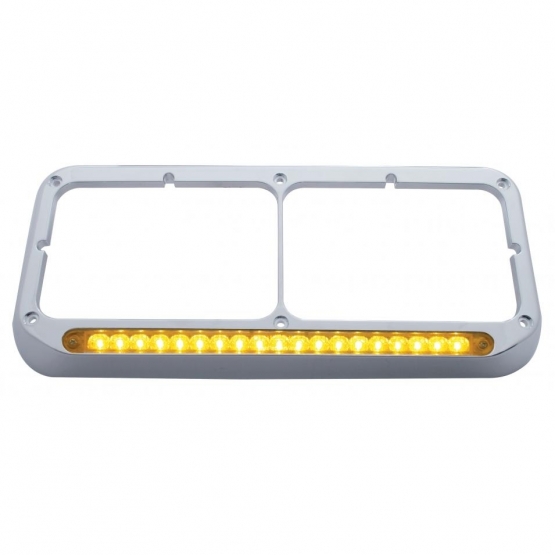 Chrome Rectangular Dual Headlight Bezel With 19 LED Light Bar - Amber LED/Amber Lens