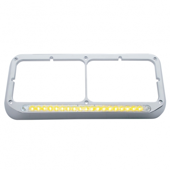 Chrome Rectangular Dual Headlight Bezel With 19 LED Light Bar - Amber LED/Clear Lens