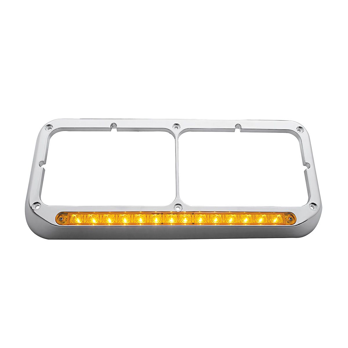 14 LED Chrome Rectangular Dual Headlight Bezel - Amber LED/Amber Lens