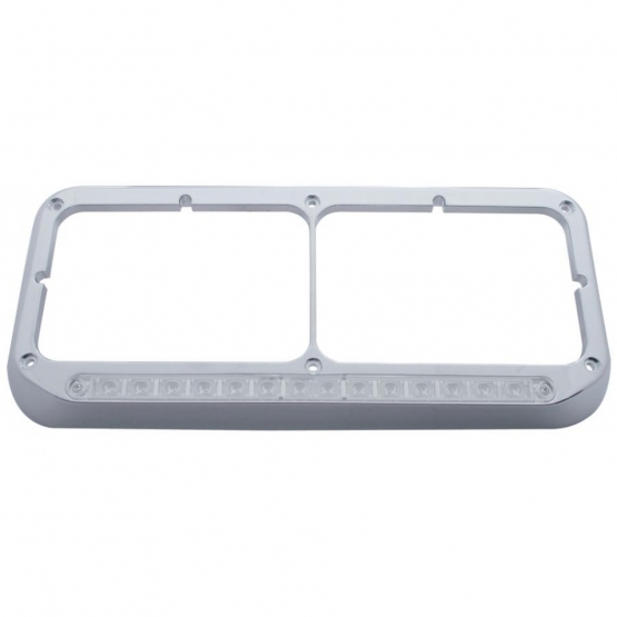 14 LED Chrome Rectangular Dual Headlight Bezel - Amber LED/Clear Lens