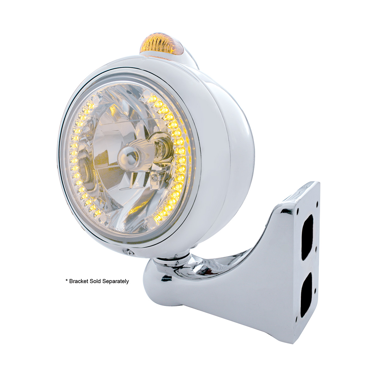 Stainless Steel Guide 682-C Headlight H4 With Amber LED & Dual Mode LED Signal-Amber Lens - Thumbnail 4