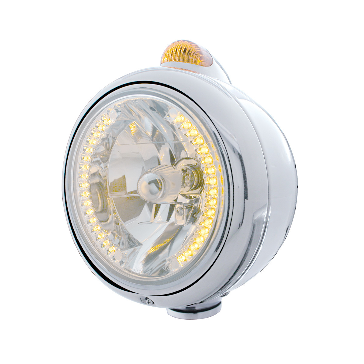 Chrome Guide 682-C Headlight H4 With Amber LED & Dual Mode LED Signal - Amber Lens - Thumbnail 5