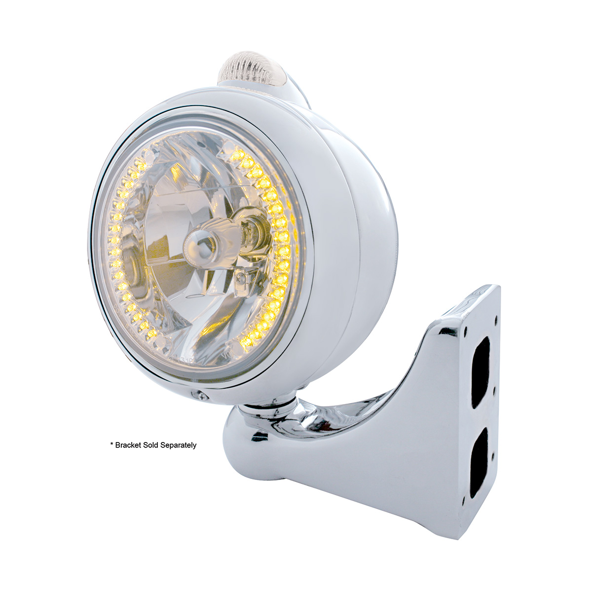 Chrome Guide 682-C Headlight H4 With Amber LED & Dual Mode LED Signal - Clear Lens - Thumbnail 4