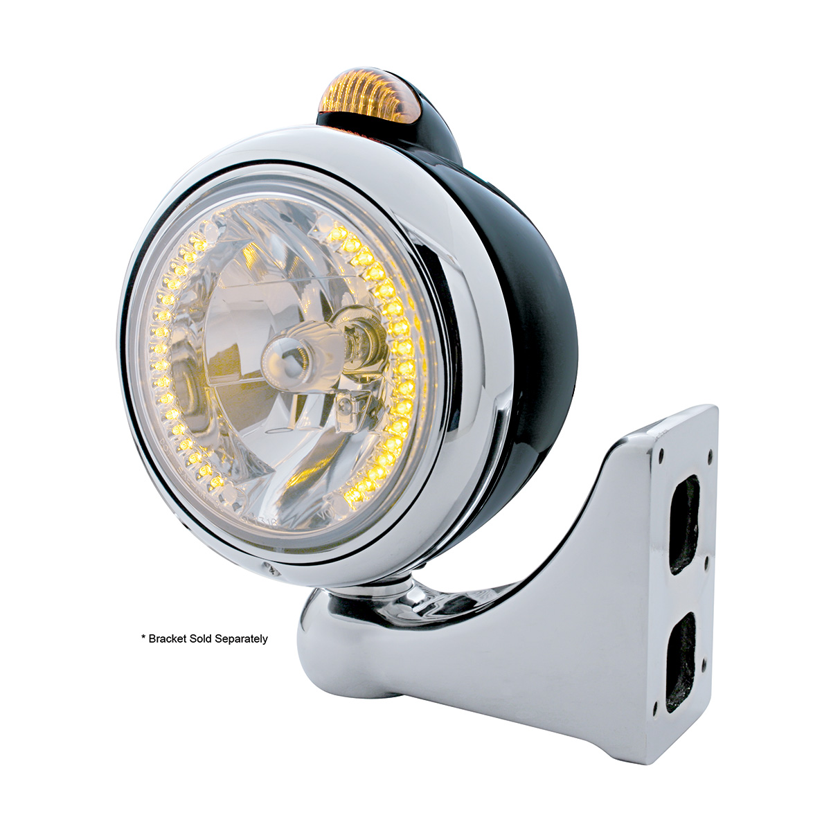 Black Guide 682-C Headlight H4 With Amber LED & Dual Mode LED Signal - Amber Lens - Thumbnail 4