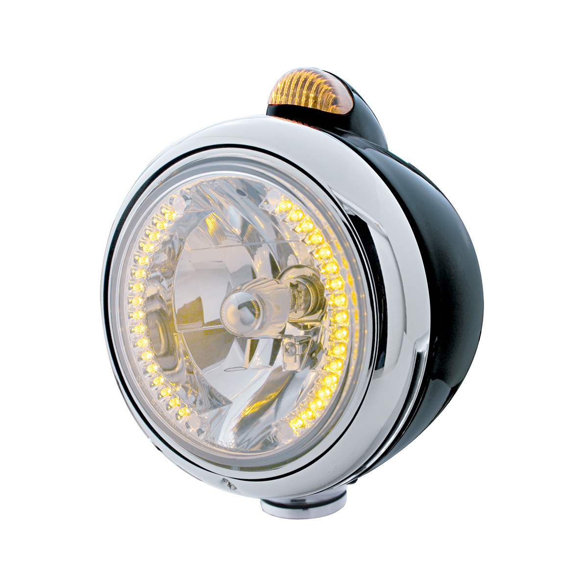 Black Guide 682-C Headlight H4 With Amber LED & Dual Mode LED Signal - Amber Lens - Thumbnail 5