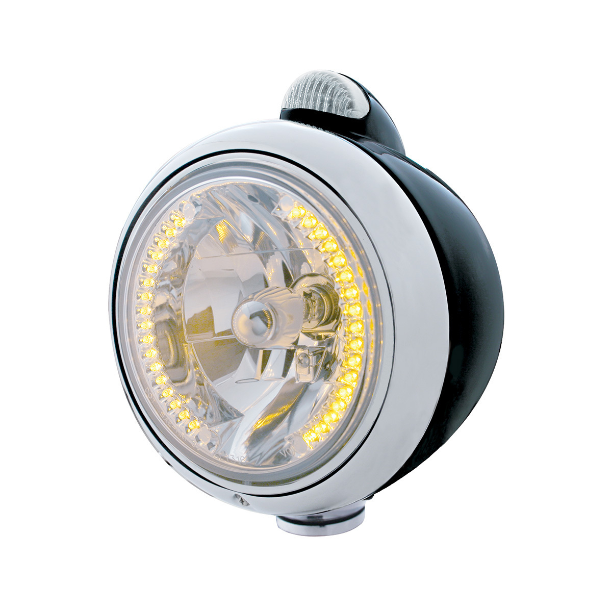 Black Guide 682-C Headlight H4 With Amber LED & Dual Mode LED Signal - Clear Lens - Thumbnail 5