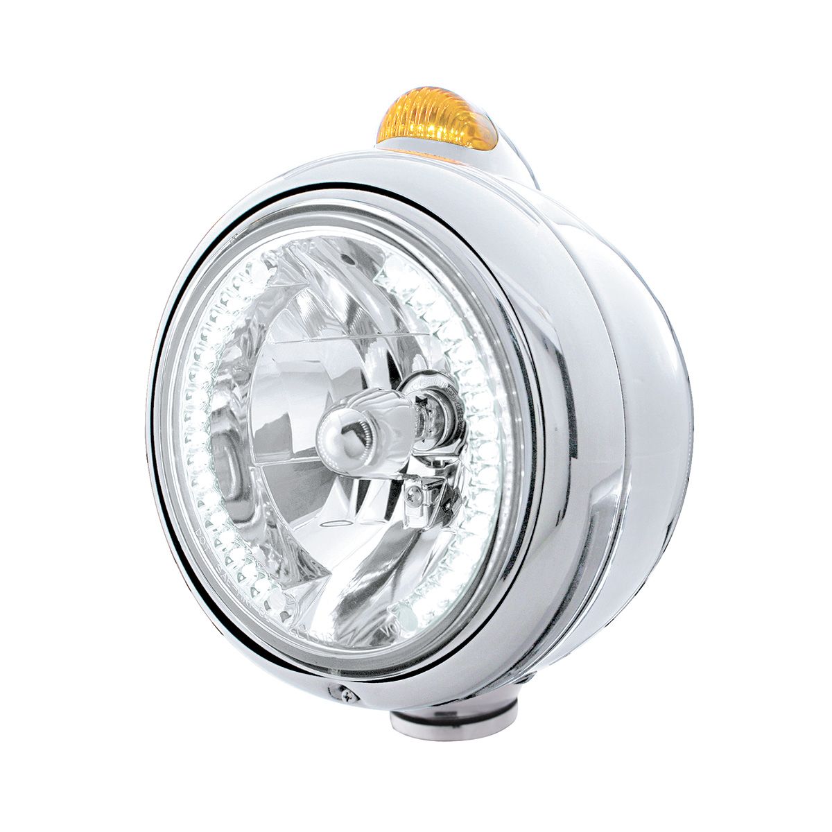Stainless Steel Guide 682-C Headlight H4 With White LED & Dual Mode LED Signal - Amber Lens