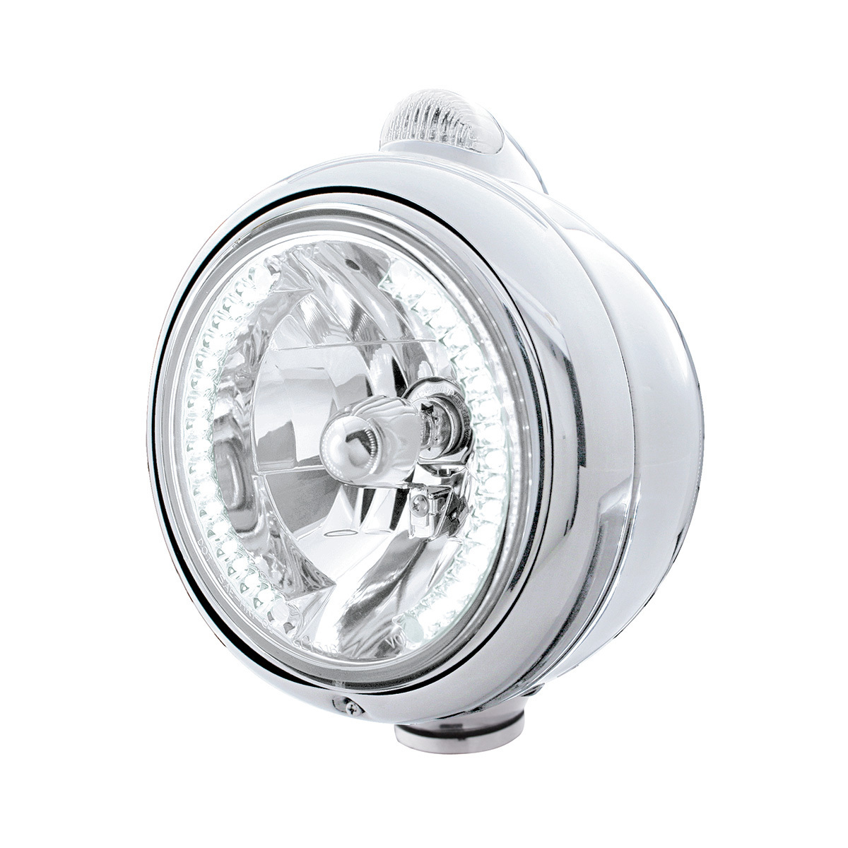 Stainless Steel Guide 682-C Headlight H4 With White LED & Dual Mode LED Signal - Clear Lens - Thumbnail 5