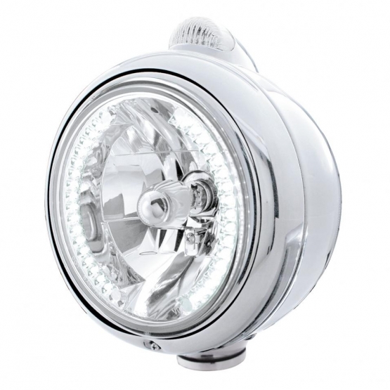 Chrome Guide 682-C Headlight H4 With White LED & LED Signal - Clear Lens