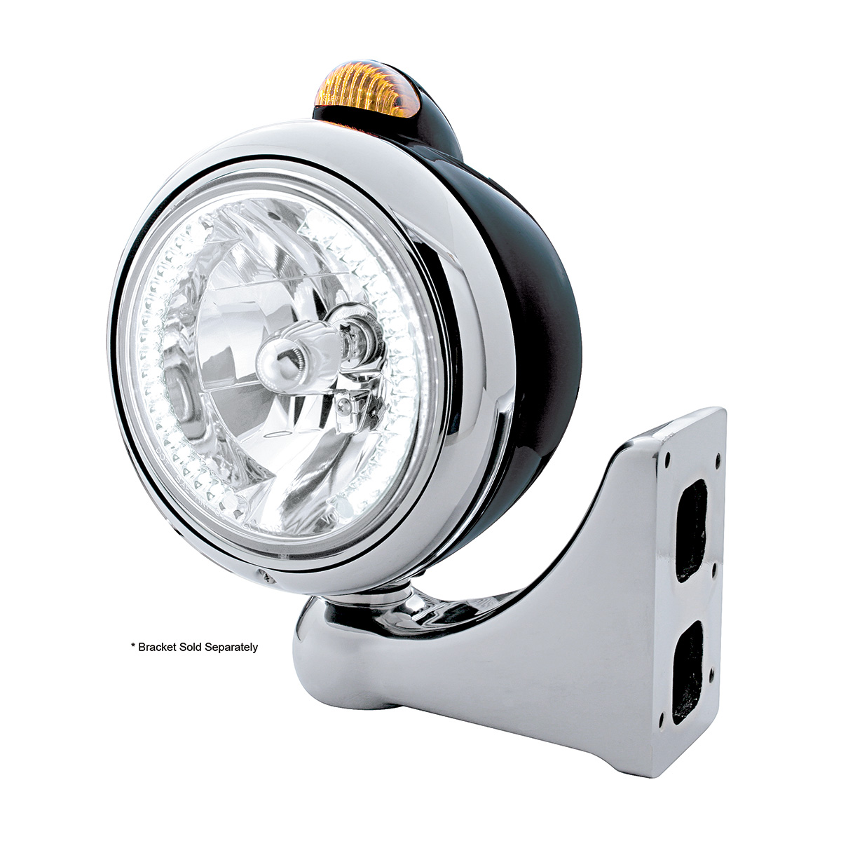 Black Guide 682-C Headlight H4 With White LED & Dual Mode LED Signal - Amber Lens - Thumbnail 4