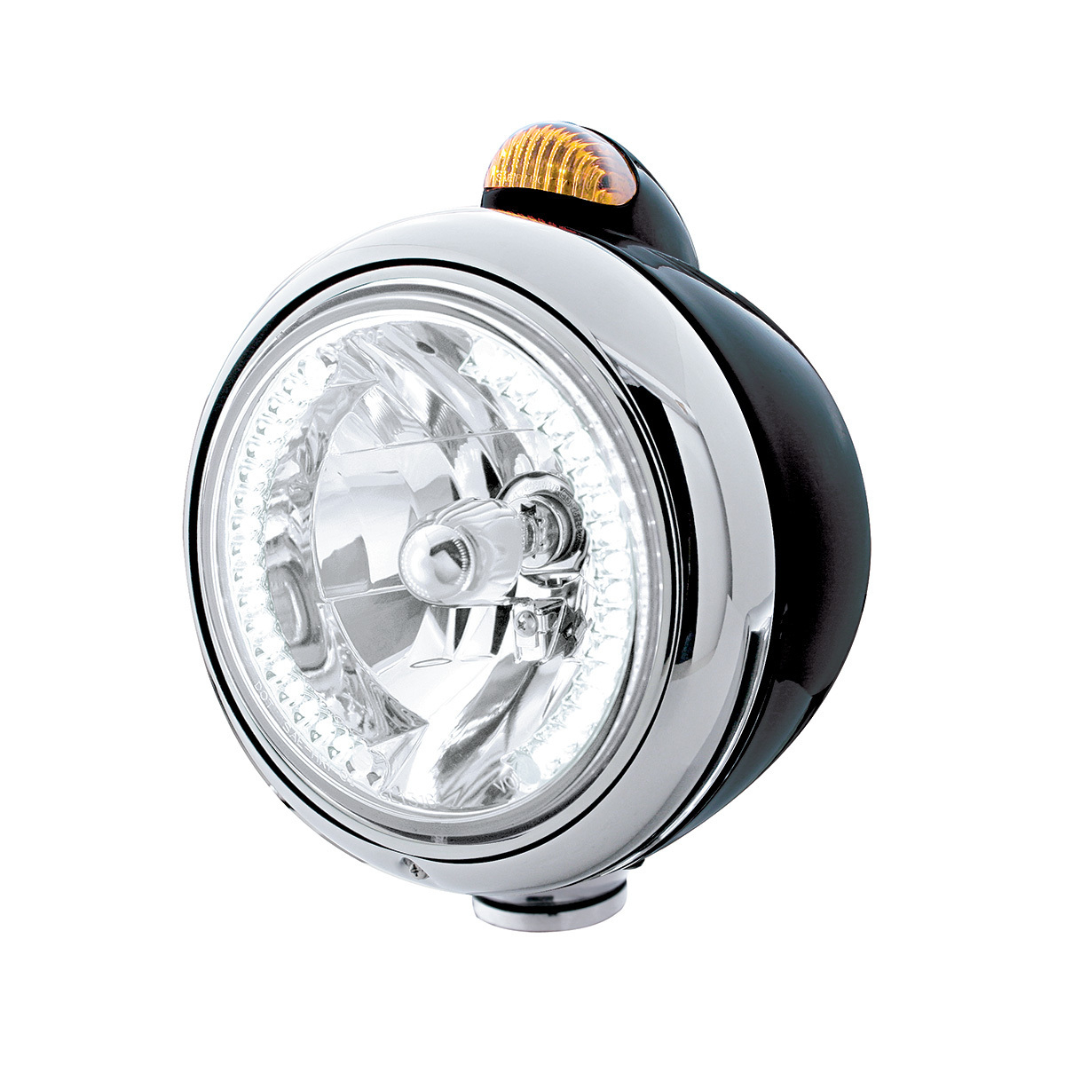 Black Guide 682-C Headlight H4 With White LED & Dual Mode LED Signal - Amber Lens - Thumbnail 5