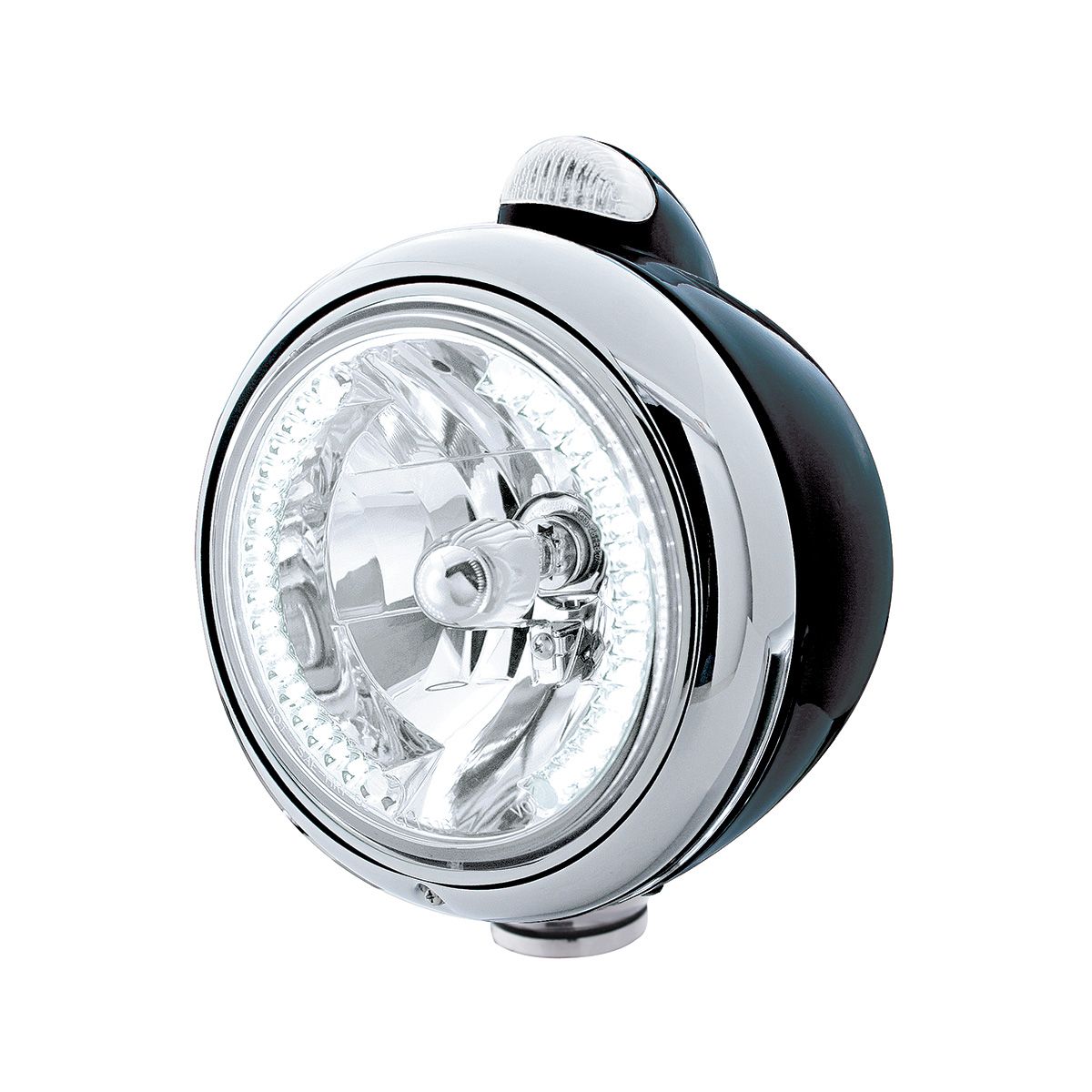 Black Guide 682-C Headlight H4 With White LED & Dual Mode LED Signal - Clear Lens