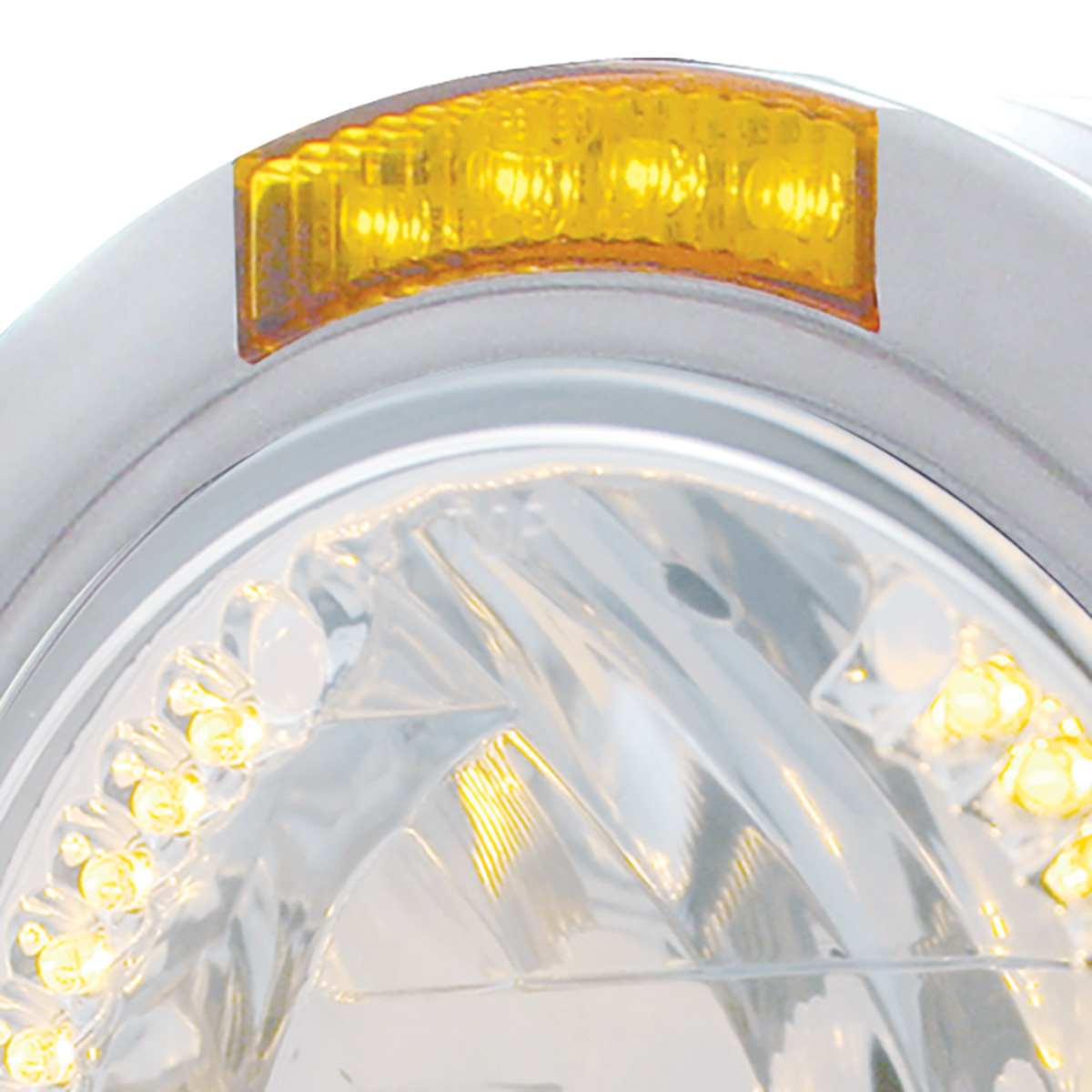 Stainless Steel Bullet Half Moon Headlight H4 With Amber LED & Signal - Amber Lens - Thumbnail 2
