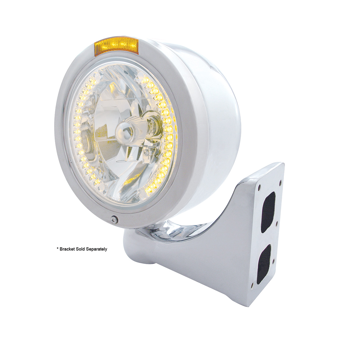 Stainless Steel Bullet Half Moon Headlight H4 With Amber LED & Signal - Amber Lens - Thumbnail 4