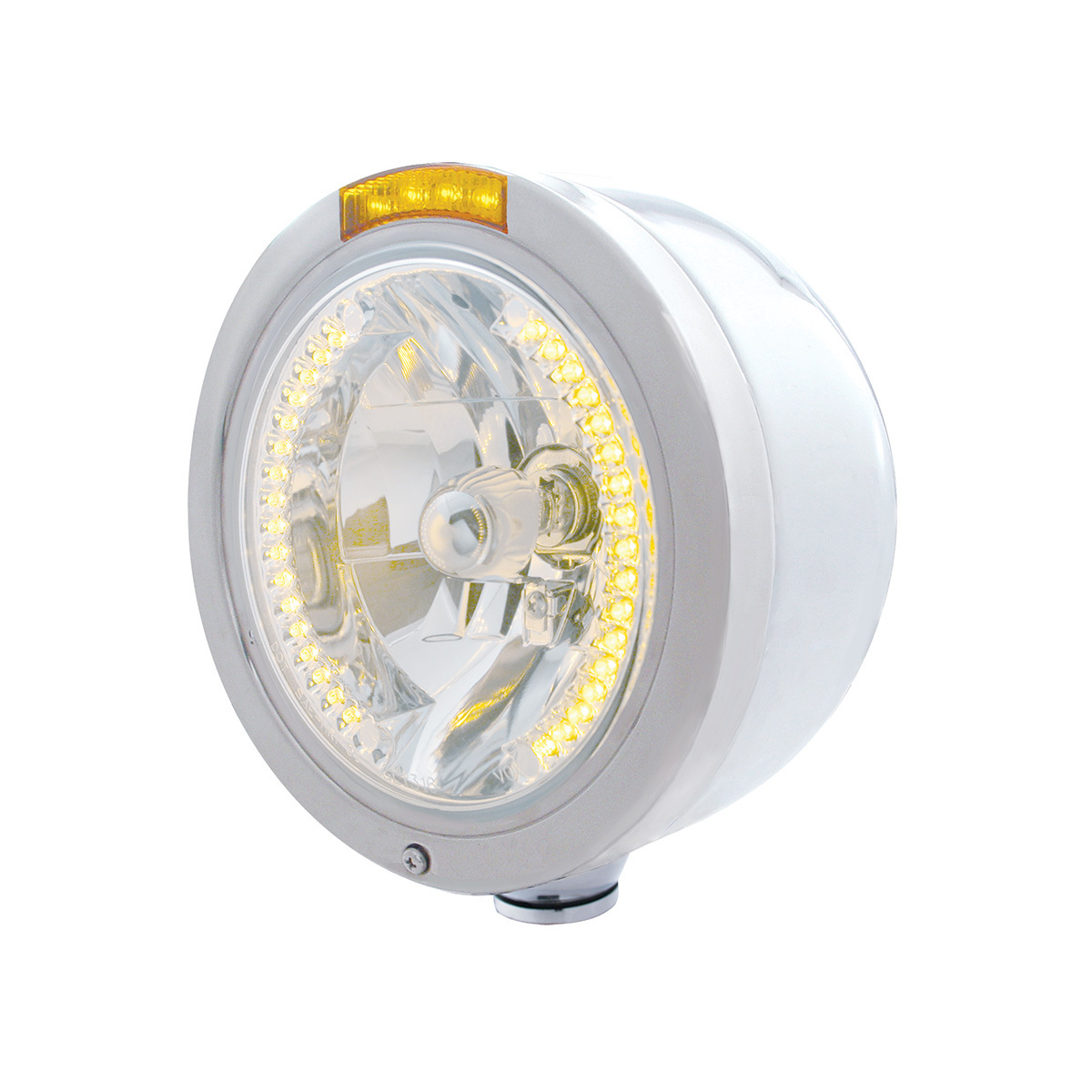 Stainless Steel Bullet Half Moon Headlight H4 With Amber LED & Signal - Amber Lens - Thumbnail 6