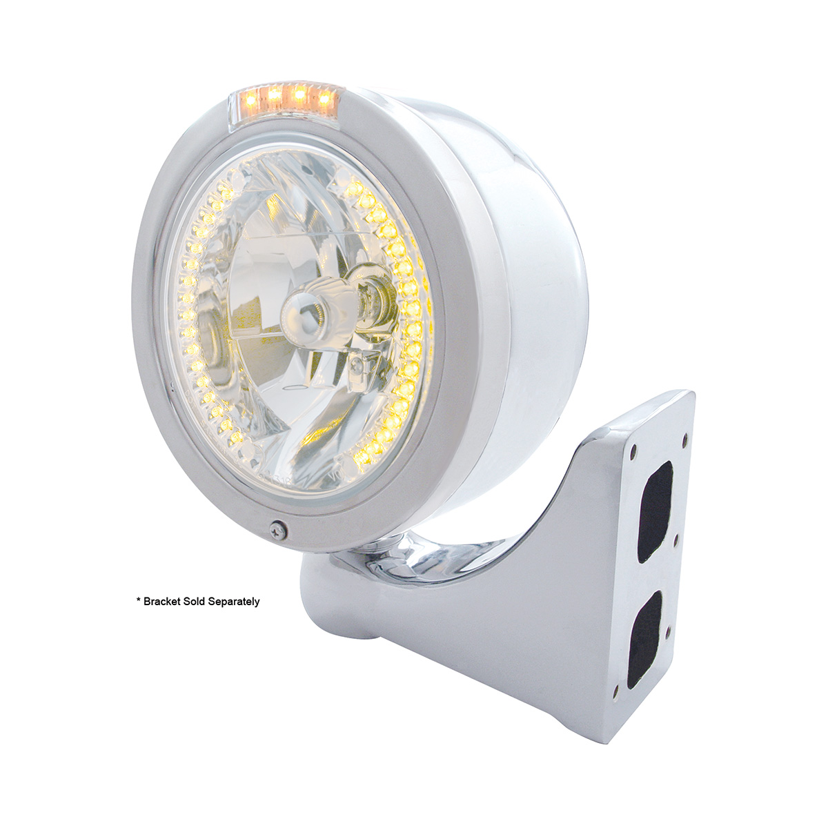 Stainless Steel Bullet Half Moon Headlight H4 With Amber LED & Signal - Clear Lens - Thumbnail 4