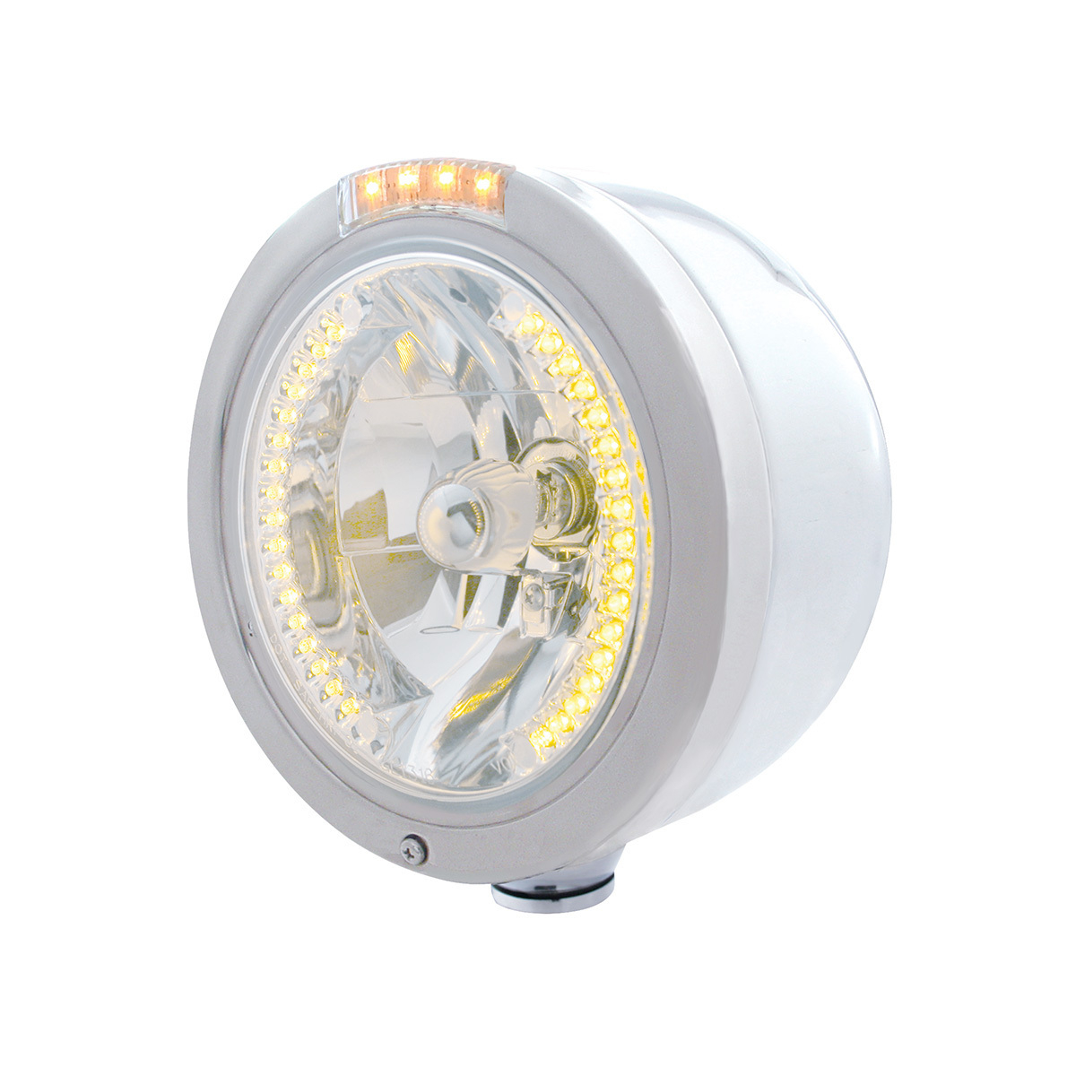 Stainless Steel Bullet Half Moon Headlight H4 With Amber LED & Signal - Clear Lens - Thumbnail 5