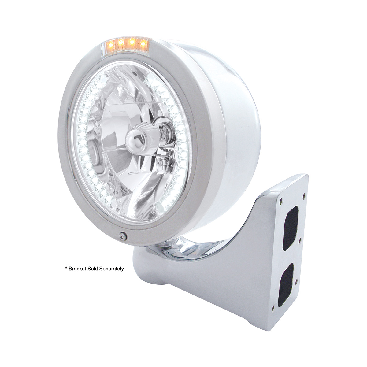 Stainless Steel Bullet Half Moon Headlight H4 With White LED & Dual Mode LED Signal-Clear Lens - Thumbnail 4