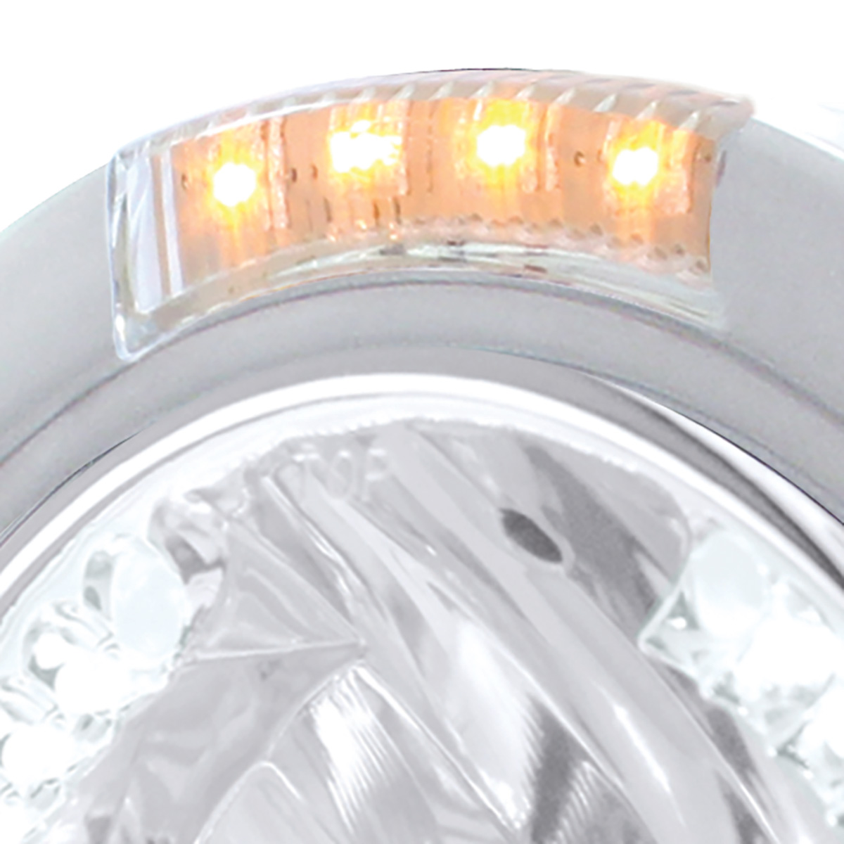 Stainless Steel Bullet Half Moon Headlight H4 With White LED & Signal - Clear Lens - Thumbnail 2