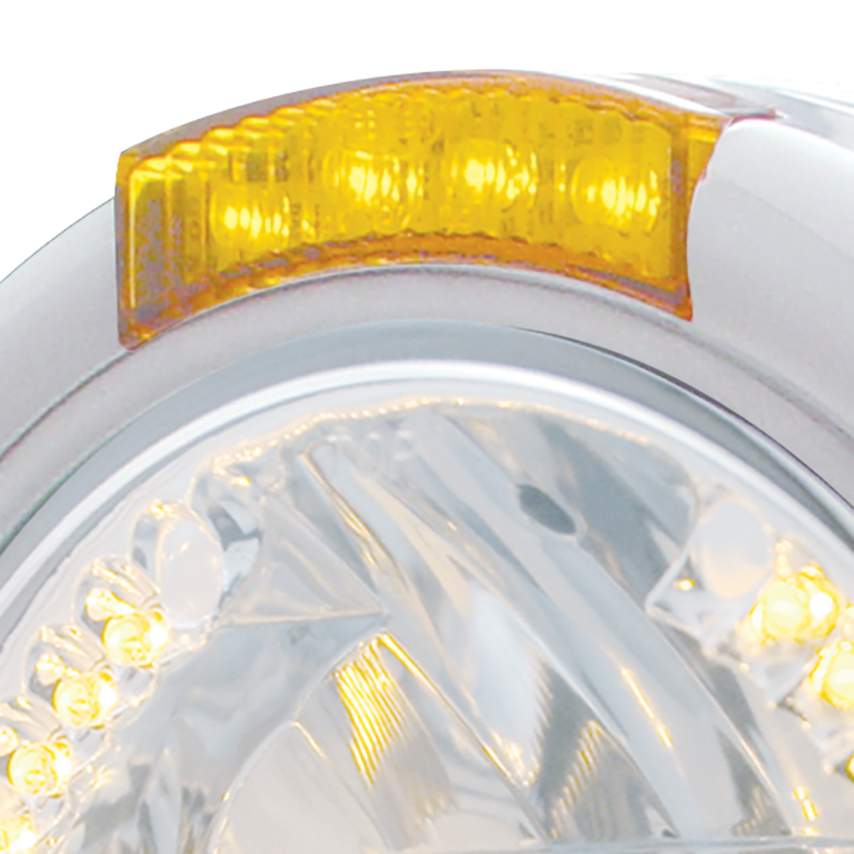 Stainless Steel Classic Half Moon Headlight H4 With Amber LED & Dual Mode LED Signal-Amber Lens - Thumbnail 2