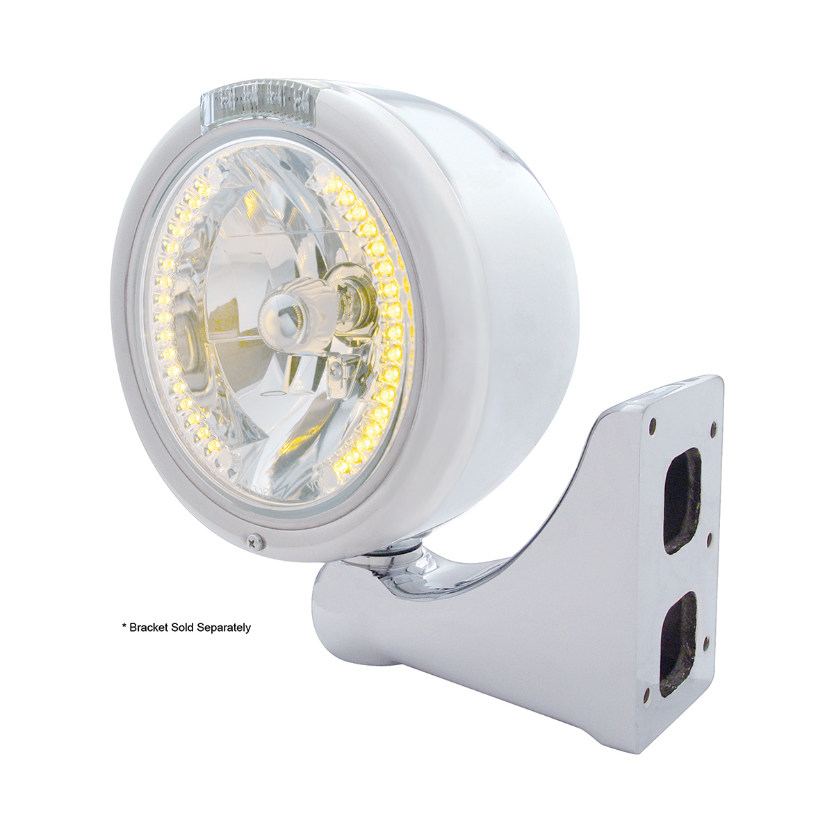 Stainless Steel Classic Half Moon Headlight H4 With Amber LED & Dual Mode LED Signal-Clear Lens - Thumbnail 4