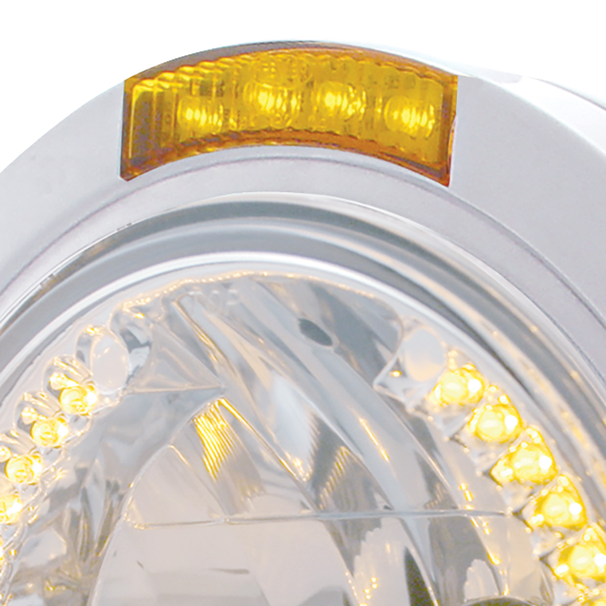 Stainless Steel Bullet Classic Headlight H4 With Amber LED & Signal - Amber Lens - Thumbnail 2