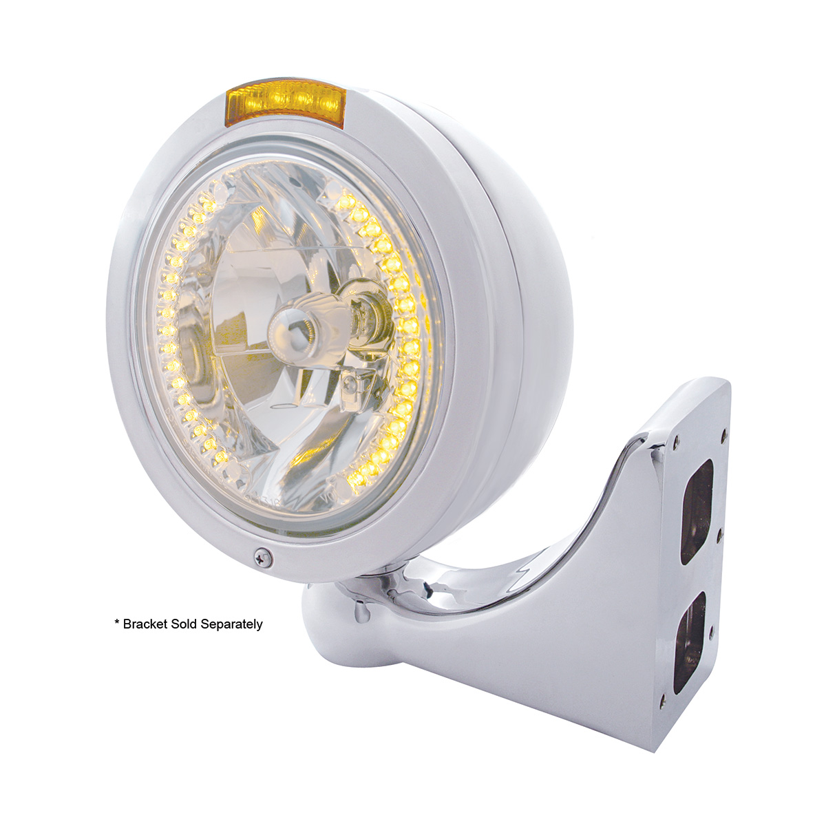 Stainless Steel Bullet Classic Headlight H4 With Amber LED & Signal - Amber Lens - Thumbnail 4