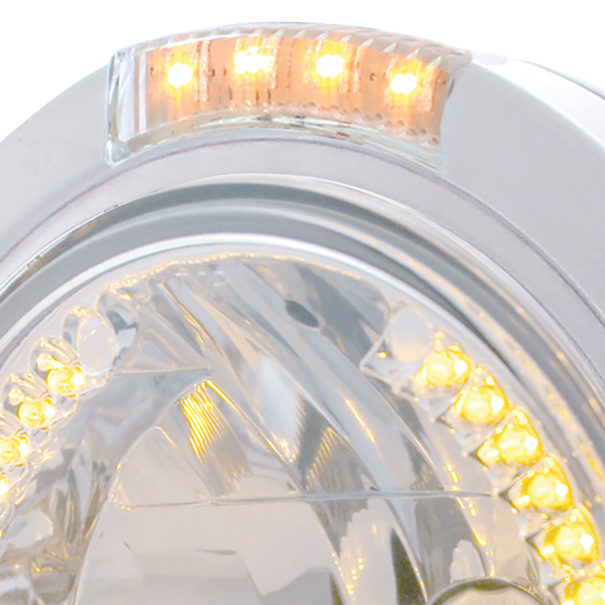 Stainless Steel Bullet Classic Headlight H4 With Amber LED & Signal - Clear Lens - Thumbnail 2
