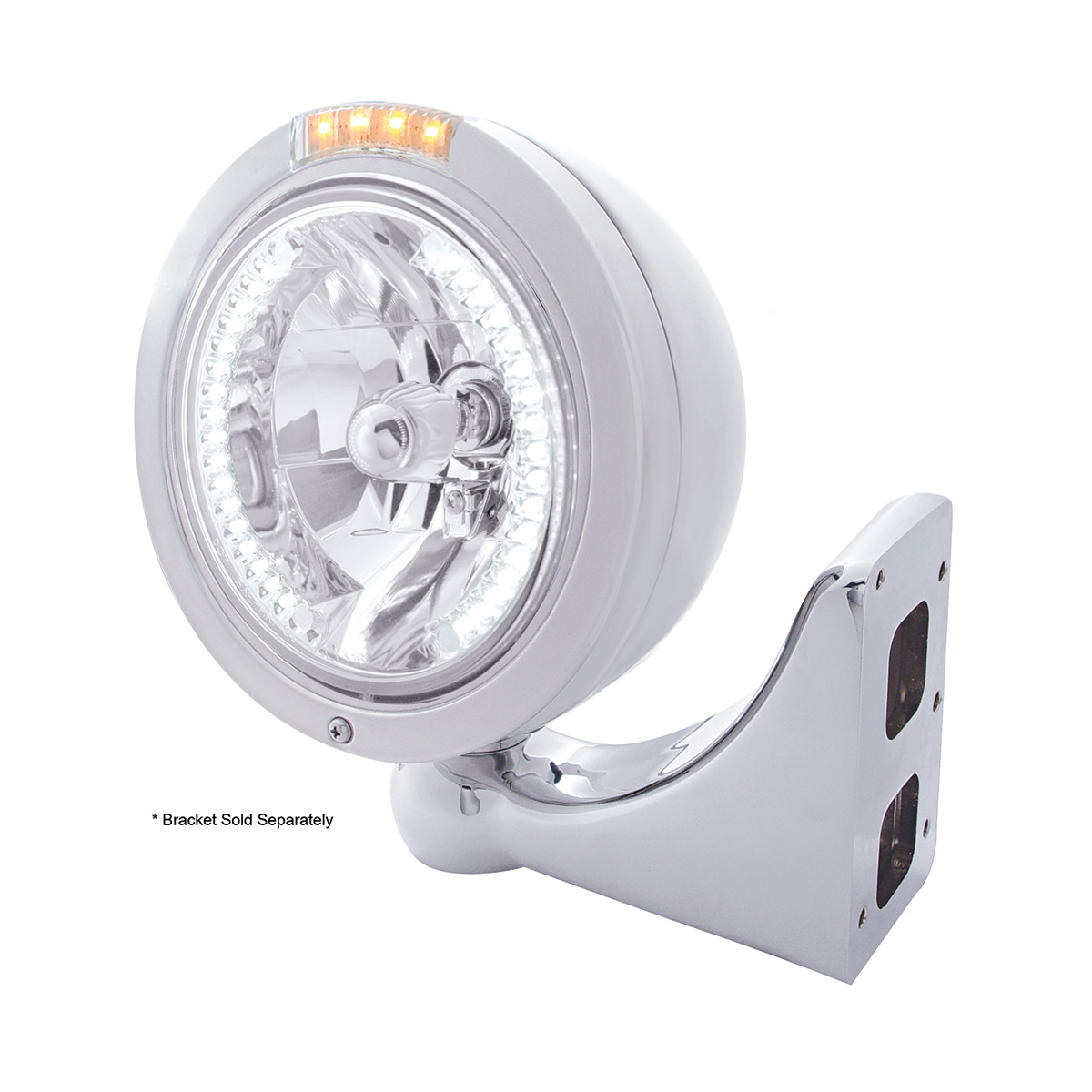 Stainless Steel Bullet Classic Headlight H4 With White LED & Dual Mode LED Signal-Clear Lens - Thumbnail 4
