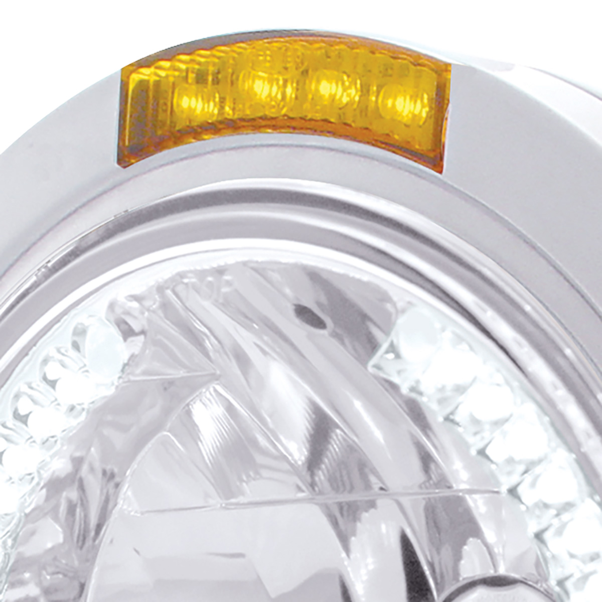 Stainless Steel Bullet Classic Headlight H4 With White LED & Signal - Amber Lens - Thumbnail 2