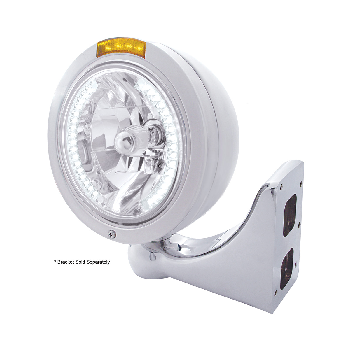 Stainless Steel Bullet Classic Headlight H4 With White LED & Signal - Amber Lens - Thumbnail 4