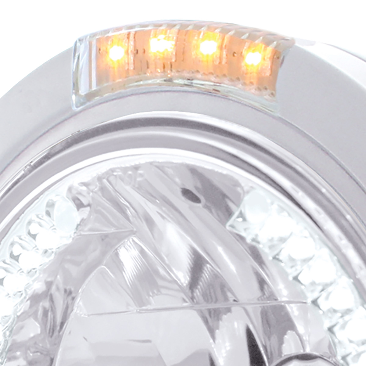Stainless Steel Bullet Classic Headlight H4 With White LED & Signal - Clear Lens - Thumbnail 2