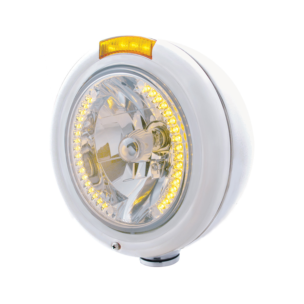 Stainless Steel Classic Headlight H4 With 34 Amber LED & Dual Mode LED Signal - Amber Lens - Thumbnail 6