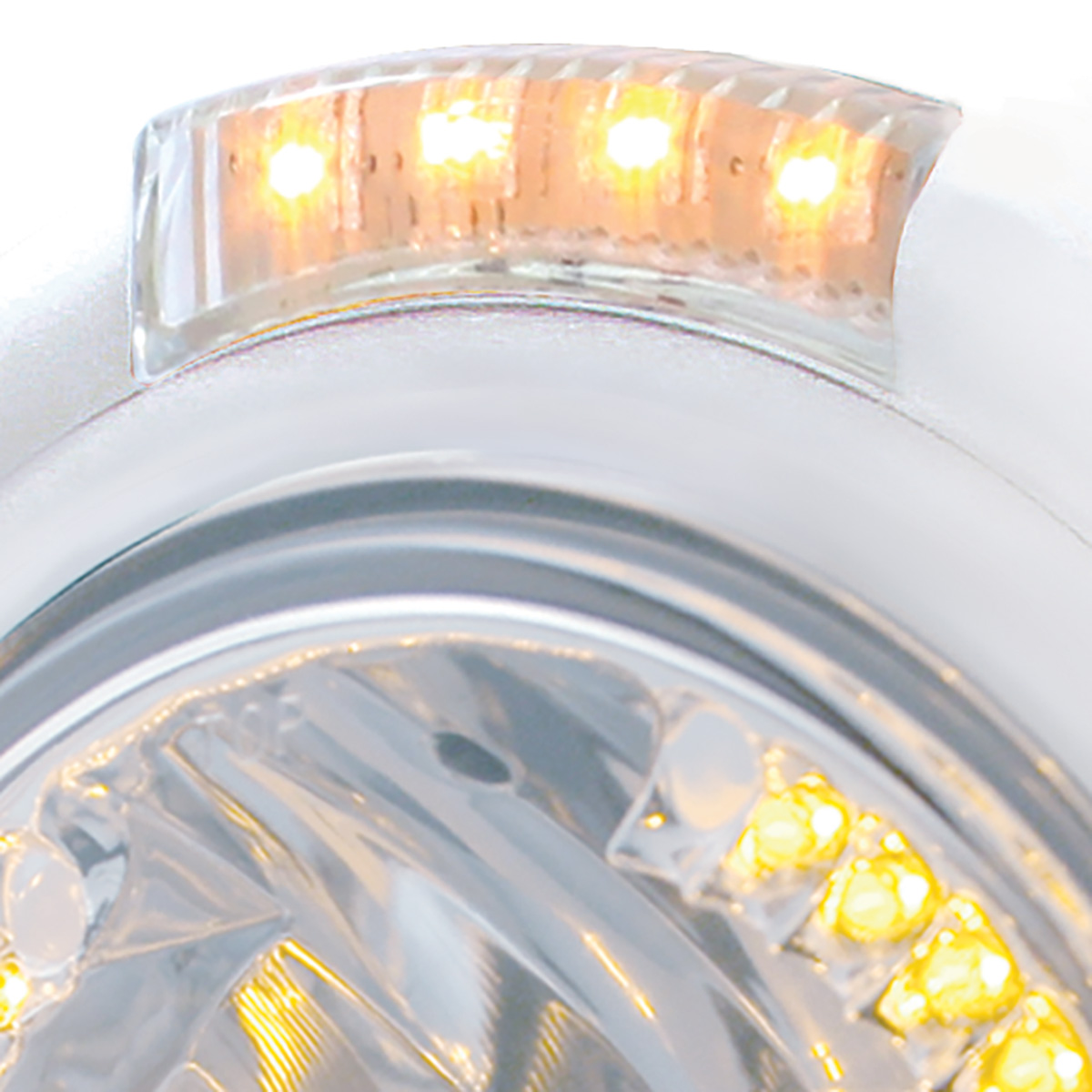 Stainless Steel Classic Headlight H4 With 34 Amber LED & Dual Mode LED Signal - Clear Lens - Thumbnail 2
