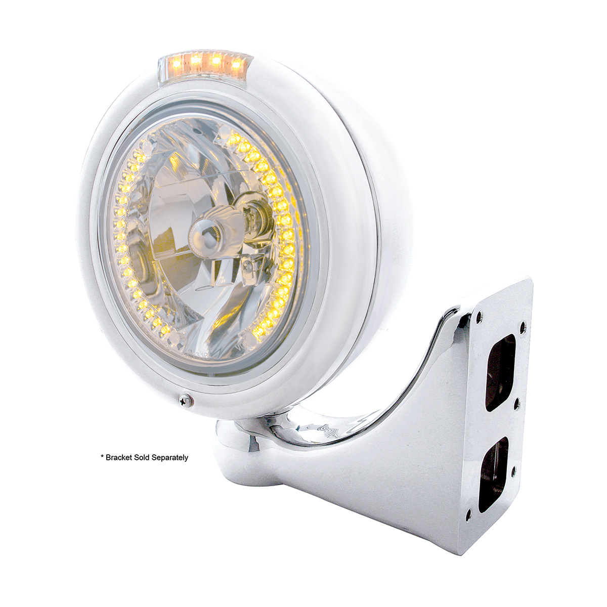 Stainless Steel Classic Headlight H4 With 34 Amber LED & Dual Mode LED Signal - Clear Lens - Thumbnail 4