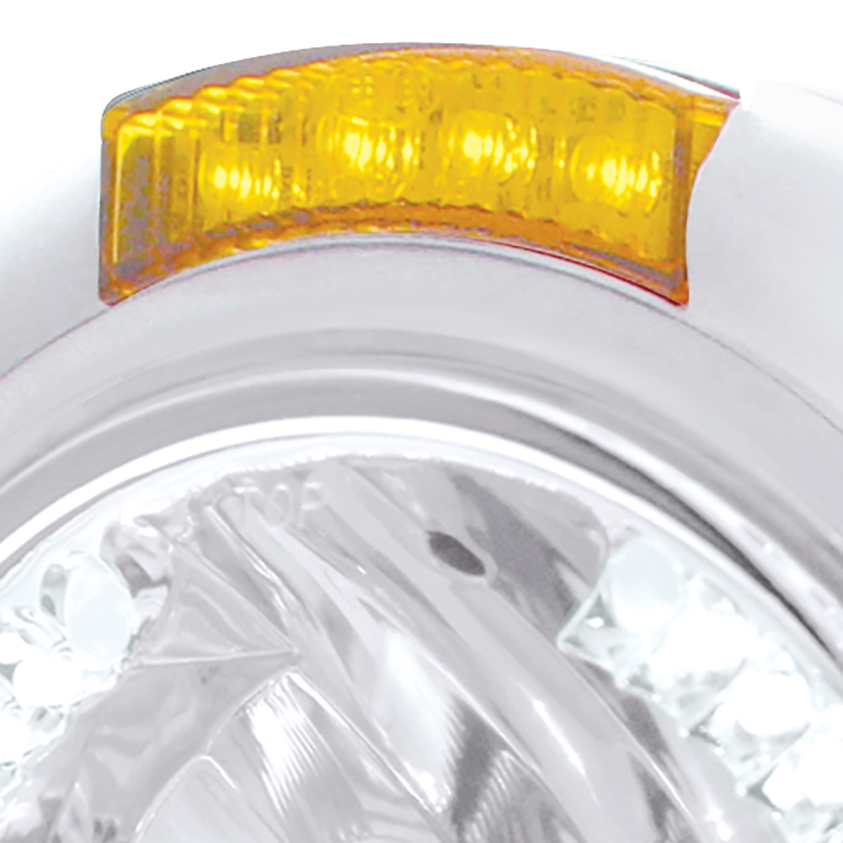 Stainless Steel Classic Headlight H4 With 34 White LED & Dual Mode LED Signal - Amber Lens - Thumbnail 2