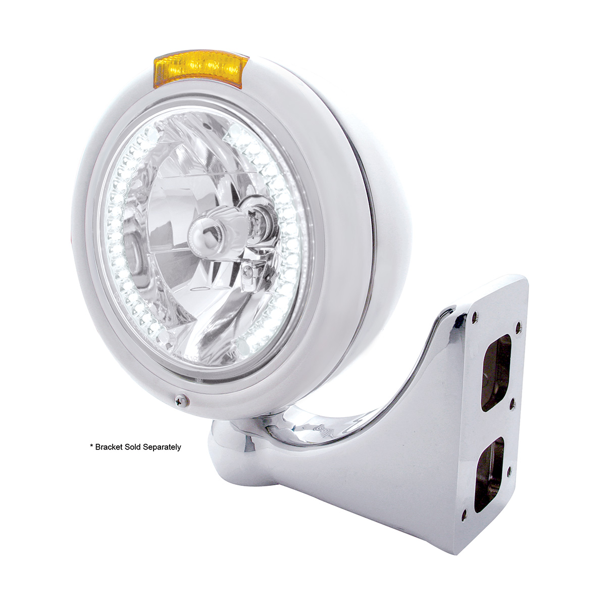 Stainless Steel Classic Headlight H4 With 34 White LED & Dual Mode LED Signal - Amber Lens - Thumbnail 4
