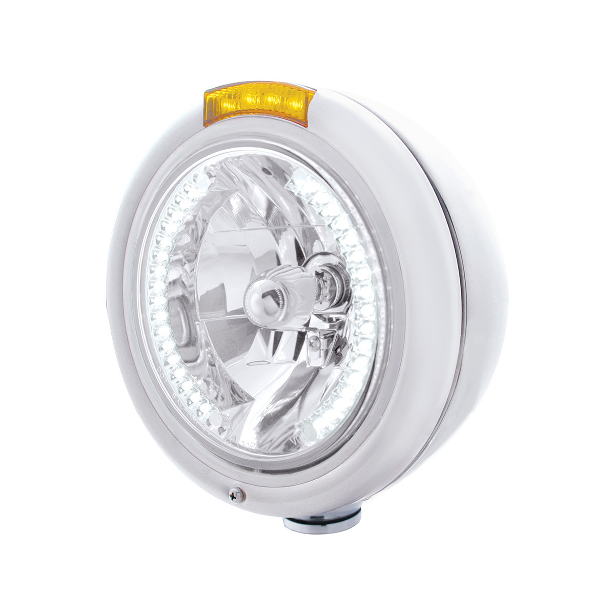 Stainless Steel Classic Headlight H4 With 34 White LED & Dual Mode LED Signal - Amber Lens - Thumbnail 6