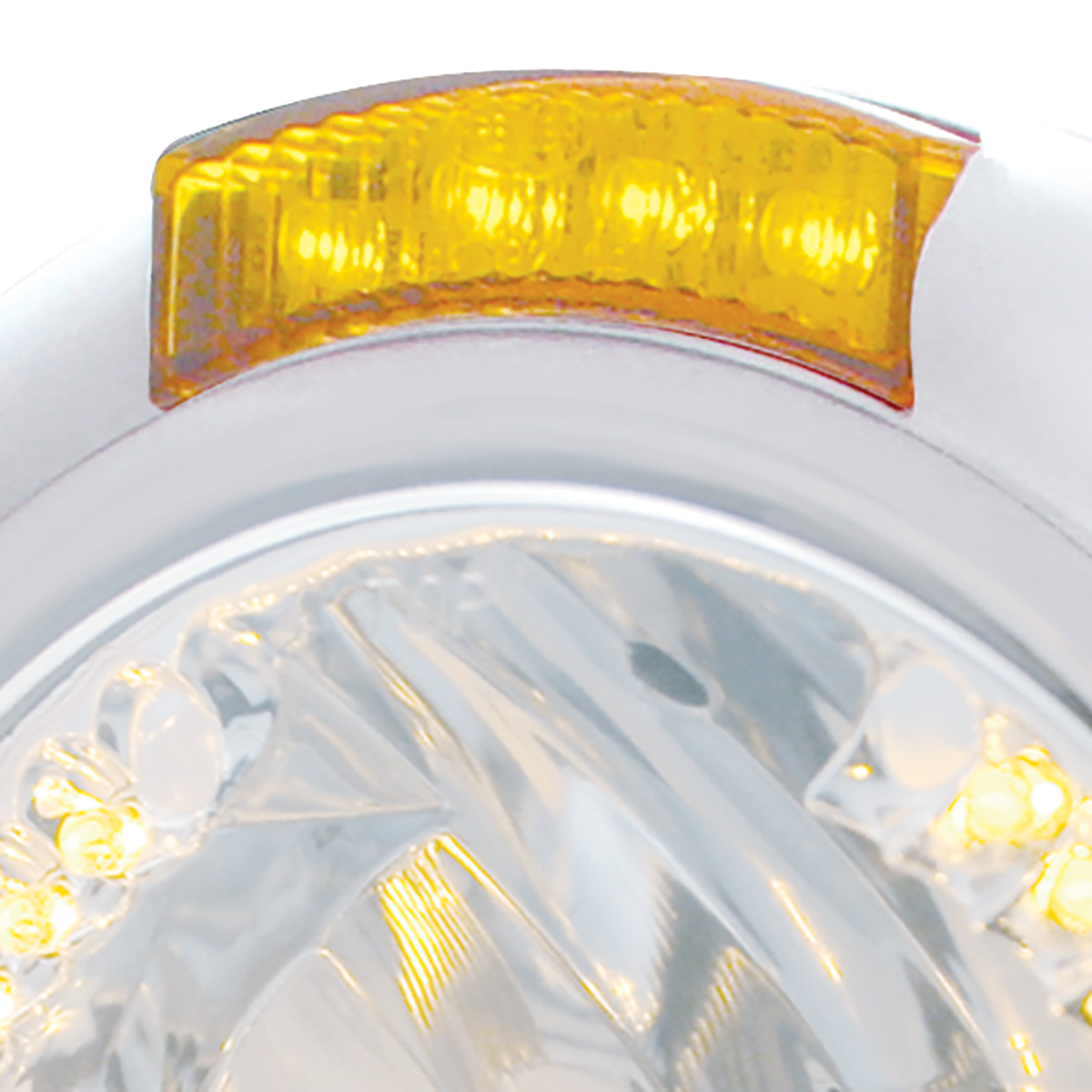 Chrome Classic Headlight H4 With 34 Amber LED & Dual Mode LED Signal - Amber Lens - Thumbnail 2